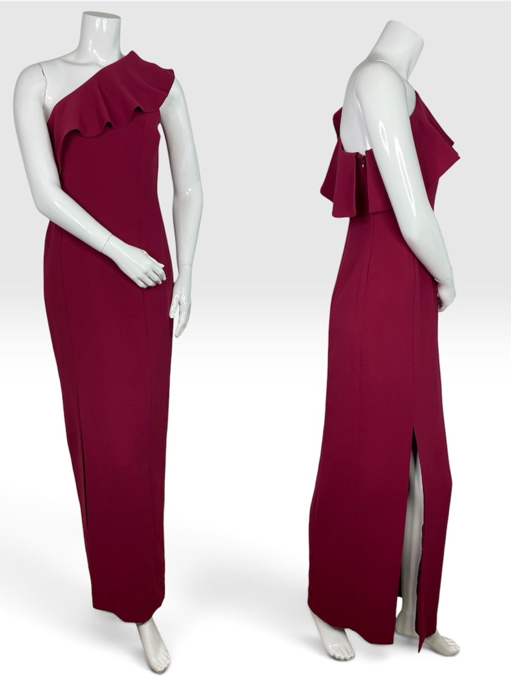 Calvin Klein One Shoulder Ruffle Gown Maxi Dress Red Mauve Event Wedding Guest 6 - Picture 5 of 7